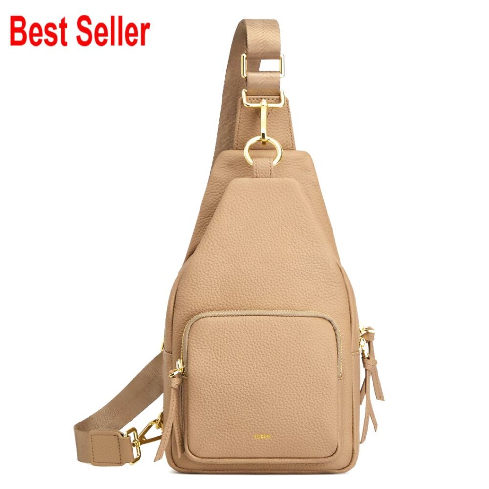 Top Grain Leather Sling Bag with RFID Blocking, Travel Fanny Pack